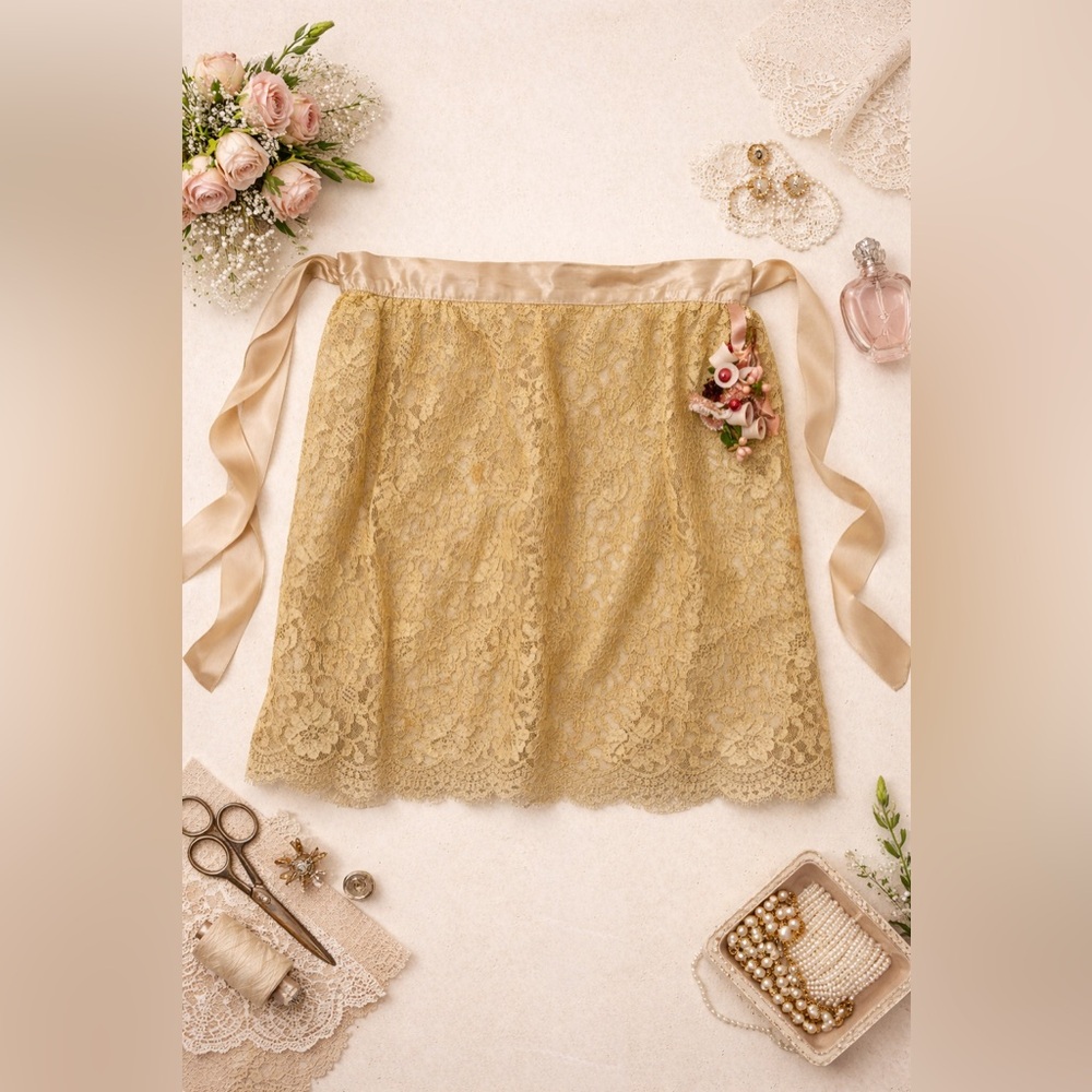 Vintage 60s - 70s era Lace Apron with Floral Accent